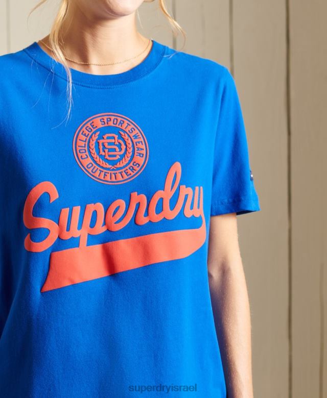 il Superdry נשים חולצת קולג' בסגנון תסריט כְּחוֹל 4LX2Z2779 הַלבָּשָׁה