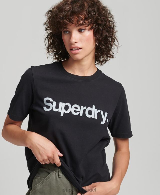 il Superdry נשים חולצת טי לוגו ליבת כותנה אורגנית שָׁחוֹר 4LX2Z2793 הַלבָּשָׁה