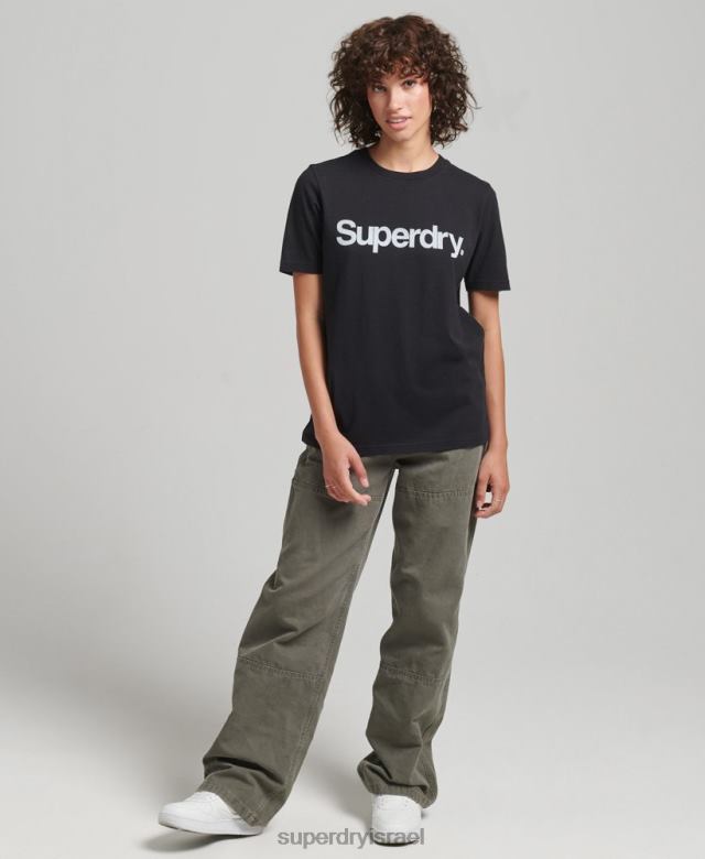 il Superdry נשים חולצת טי לוגו ליבת כותנה אורגנית שָׁחוֹר 4LX2Z2793 הַלבָּשָׁה