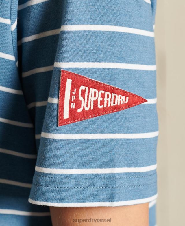 il Superdry נשים חולצת טריקו פס קולג' בסגנון תסריט כְּחוֹל 4LX2Z2794 הַלבָּשָׁה