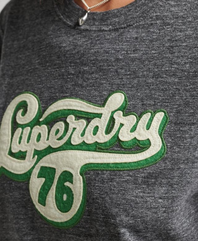 il Superdry נשים חולצת תסריט נוסטלגיה אפור כהה 4LX2Z2800 הַלבָּשָׁה