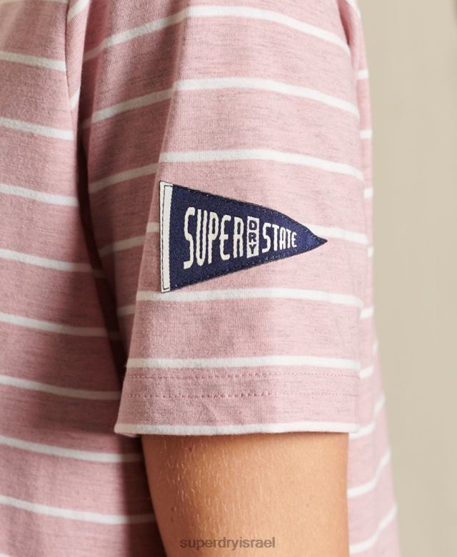 il Superdry נשים חולצת טריקו מפוספסת מקור לוגו וינטג' וָרוֹד 4LX2Z2804 הַלבָּשָׁה