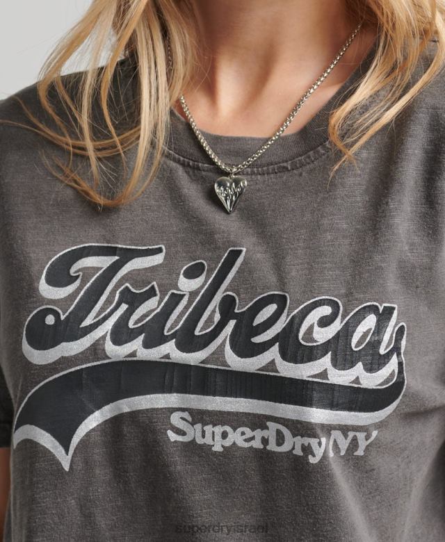 il Superdry נשים חולצת טי מעוטרת עם לוגו גרפי אפור כהה 4LX2Z2810 הַלבָּשָׁה