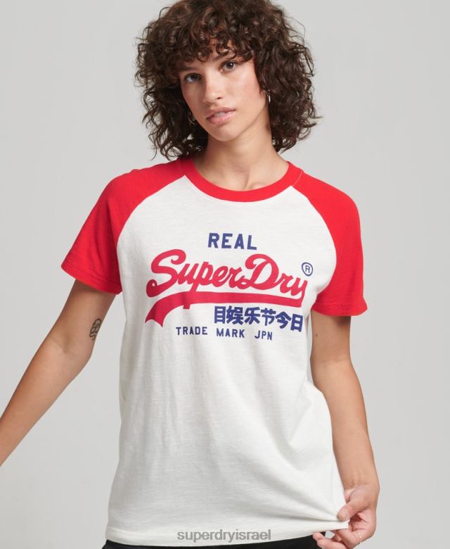 il Superdry נשים חולצת טריקו מורשת לוגו וינטג' לבן 4LX2Z2837 הַלבָּשָׁה