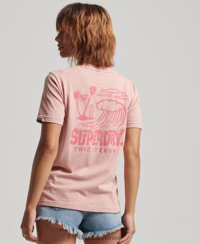 il Superdry נשים חולצת טי מדבקת נסיעות וינטג' וָרוֹד 4LX2Z2840 הַלבָּשָׁה