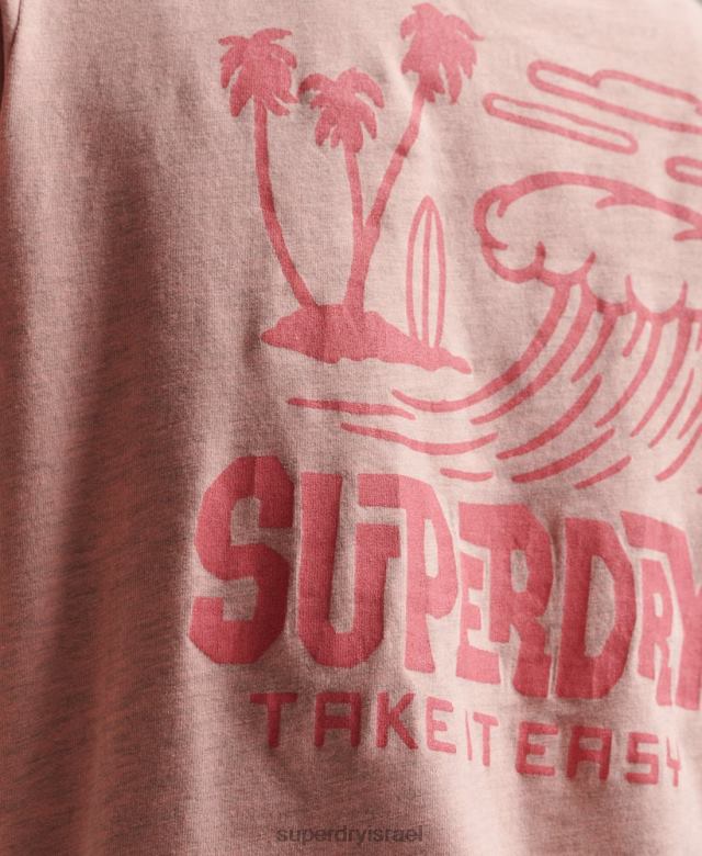 il Superdry נשים חולצת טי מדבקת נסיעות וינטג' וָרוֹד 4LX2Z2840 הַלבָּשָׁה