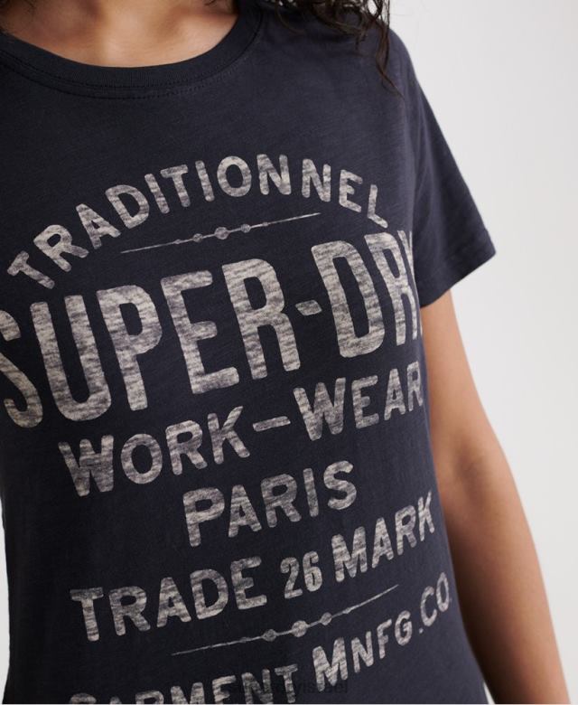 il Superdry נשים חולצת טריקו לבגדי עבודה חיל הים 4LX2Z2863 הַלבָּשָׁה