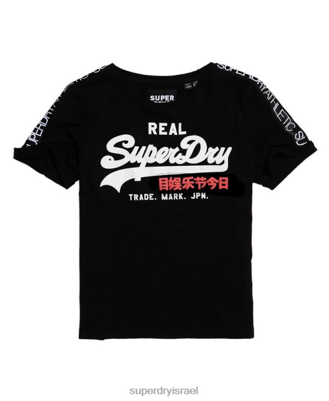 il Superdry נשים חולצת טריקו קופסית עם שרוול לוגו וינטג' שָׁחוֹר 4LX2Z2866 הַלבָּשָׁה