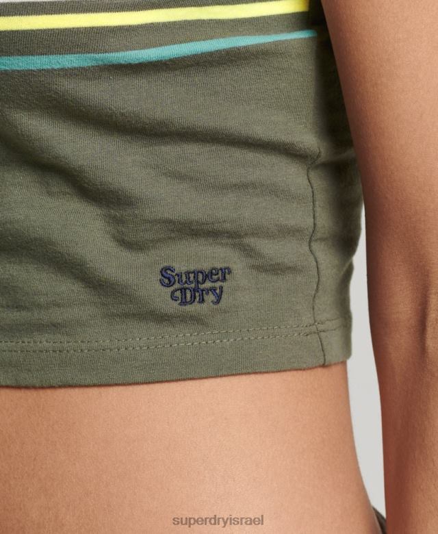 il Superdry נשים גופיית גלישת פס וינטג' ירוק 4LX2Z2930 הַלבָּשָׁה