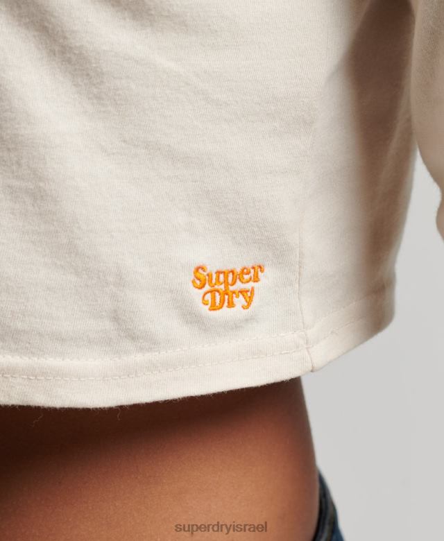 il Superdry נשים כותנה אורגנית פס קרופ וינטג' עם שרוול ארוך קרם 4LX2Z2932 הַלבָּשָׁה