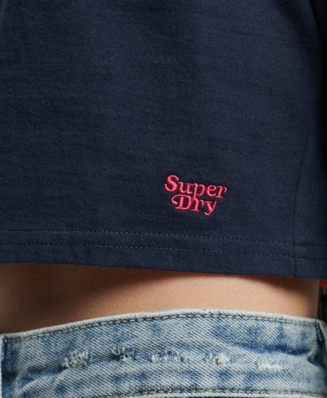 il Superdry נשים כותנה אורגנית פס קרופ וינטג' עם שרוול ארוך חיל הים 4LX2Z2970 הַלבָּשָׁה