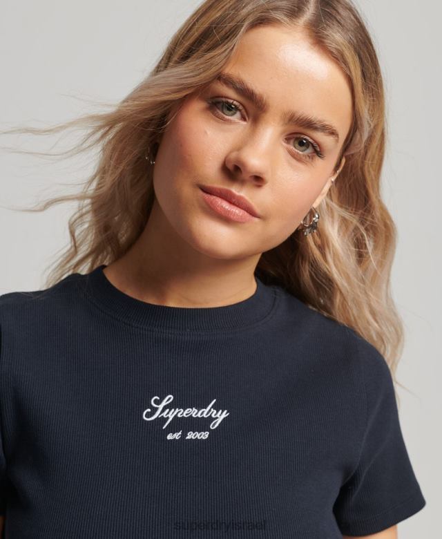 il Superdry נשים קוד מורשת קרופ בכושר העליון חיל הים 4LX2Z3016 הַלבָּשָׁה