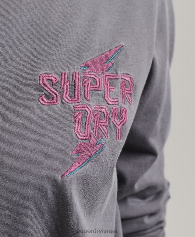 il Superdry נשים חלק עליון עם שרוול ארוך אפור כהה 4LX2Z3027 הַלבָּשָׁה