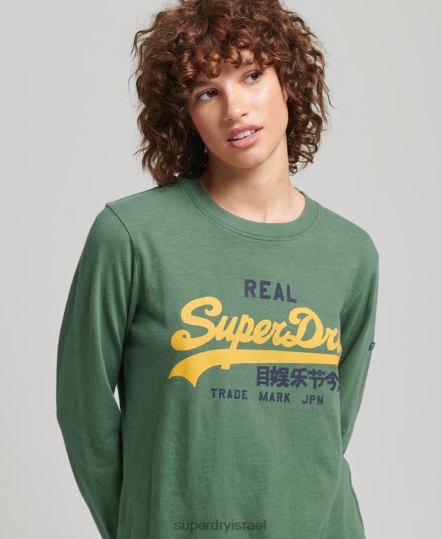 il Superdry נשים עליונית עם שרוולים ארוכים של לוגו וינטג' ירוק 4LX2Z3045 הַלבָּשָׁה