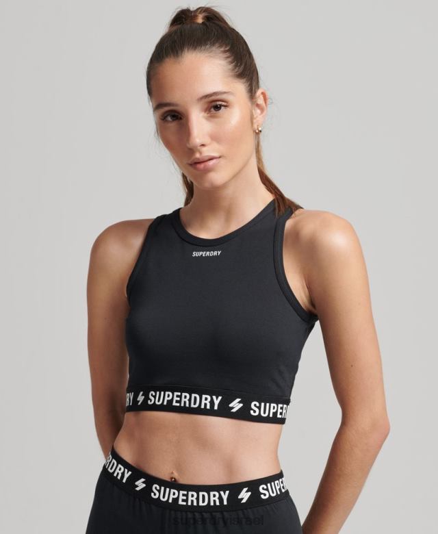 il Superdry נשים קוד קרופ טופ אלסטי שָׁחוֹר 4LX2Z3053 הַלבָּשָׁה