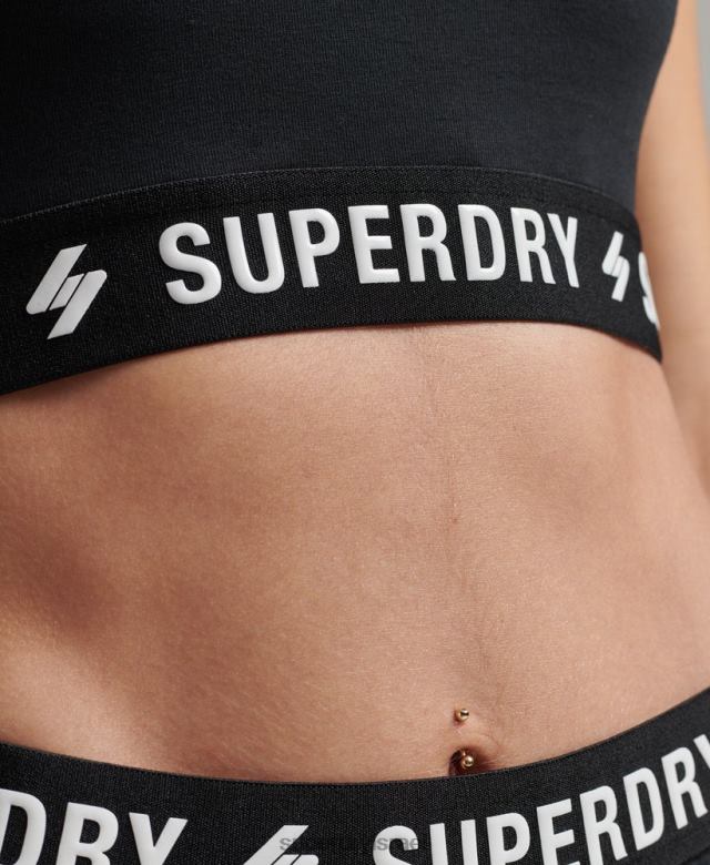 il Superdry נשים קוד קרופ טופ אלסטי שָׁחוֹר 4LX2Z3053 הַלבָּשָׁה