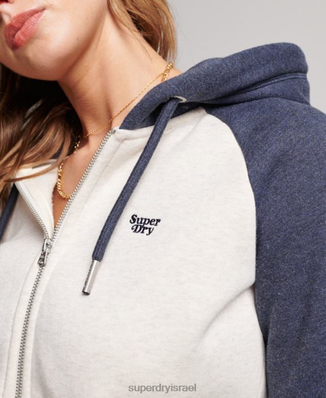 il Superdry נשים קפוצ'ון רוכסן בייסבול רקום לוגו וינטג' חיל הים 4LX2Z3272 הַלבָּשָׁה