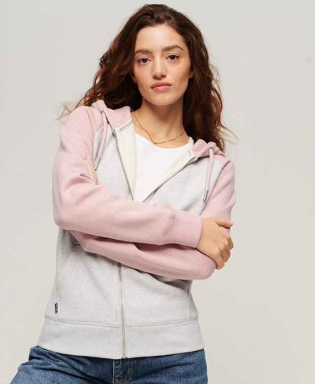 il Superdry נשים קפוצ'ון רוכסן בייסבול רקום לוגו וינטג' אפור 4LX2Z3283 הַלבָּשָׁה