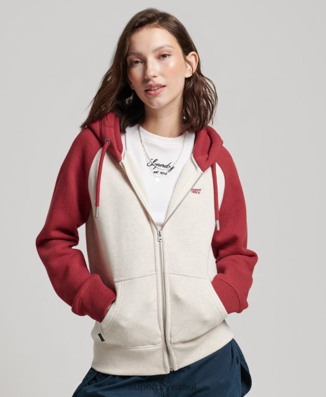 il Superdry נשים קפוצ'ון רוכסן בייסבול רקום לוגו וינטג' אָדוֹם 4LX2Z3296 הַלבָּשָׁה