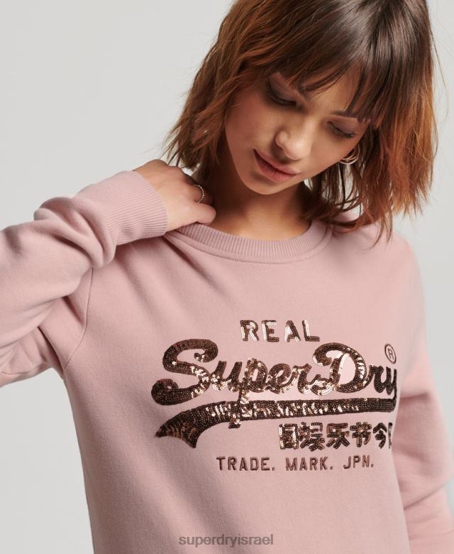 il Superdry נשים סווטשירט צוות מעוטר לוגו וינטג' וָרוֹד 4LX2Z3308 הַלבָּשָׁה