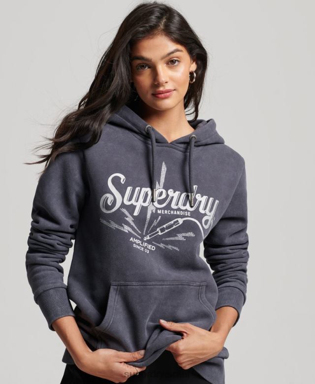 il Superdry נשים קפוצ'ון של חנות וינטג' אפור כהה 4LX2Z3321 הַלבָּשָׁה