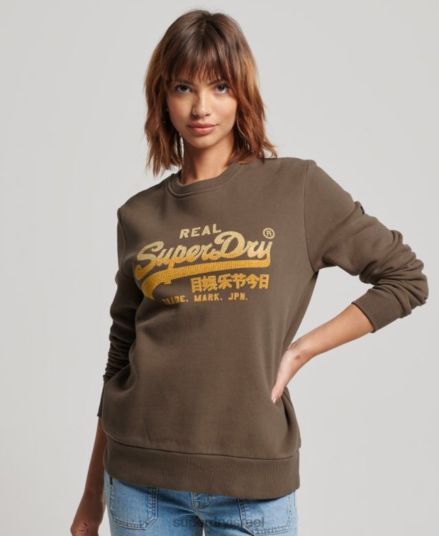 il Superdry נשים סווטשירט צוות מעוטר לוגו וינטג' חָקִי 4LX2Z3323 הַלבָּשָׁה