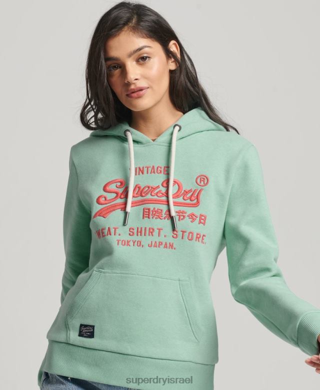 il Superdry נשים קפוצ'ון לוגו ניאון וינטג' ירוק 4LX2Z3334 הַלבָּשָׁה