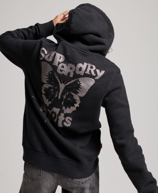 il Superdry נשים קפוצ'ון רוכסן מחנות וינטג' שָׁחוֹר 4LX2Z3351 הַלבָּשָׁה