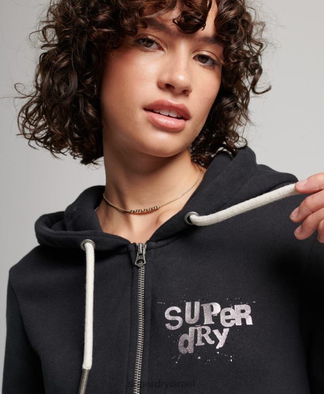 il Superdry נשים קפוצ'ון רוכסן מחנות וינטג' שָׁחוֹר 4LX2Z3351 הַלבָּשָׁה