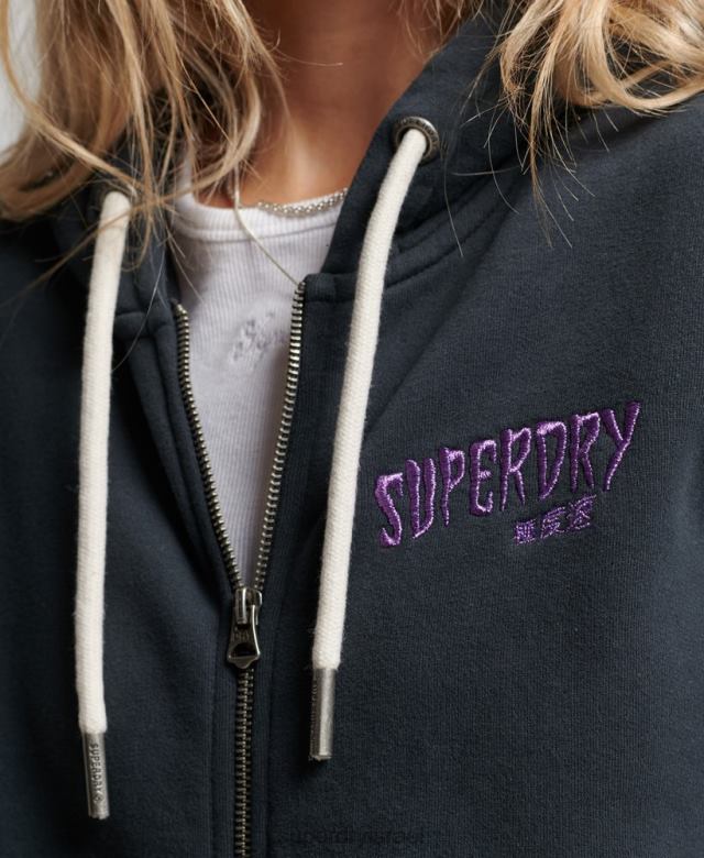 il Superdry נשים קפוצ'ון רוכסן מחנות וינטג' שָׁחוֹר 4LX2Z3382 הַלבָּשָׁה