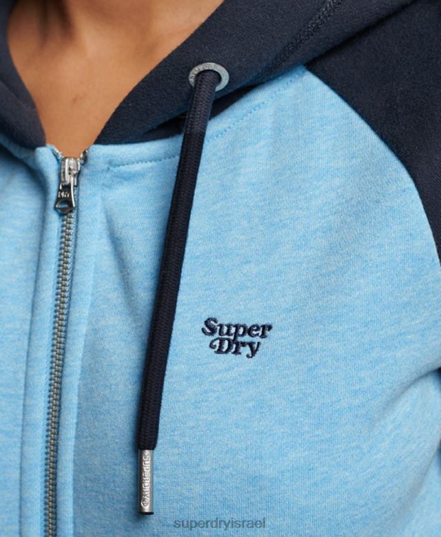 il Superdry נשים קפוצ'ון רוכסן בייסבול רקום לוגו וינטג' כְּחוֹל 4LX2Z3387 הַלבָּשָׁה