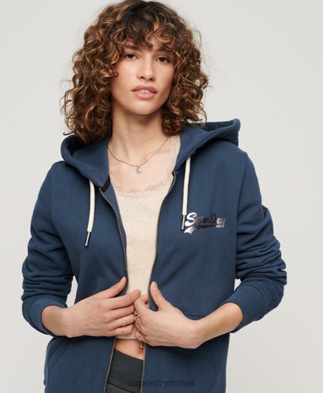 il Superdry נשים קפוצ'ון עם רוכסן גרפי לוגו וינטג' יפני חיל הים 4LX2Z3393 הַלבָּשָׁה