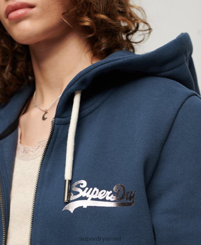 il Superdry נשים קפוצ'ון עם רוכסן גרפי לוגו וינטג' יפני חיל הים 4LX2Z3393 הַלבָּשָׁה