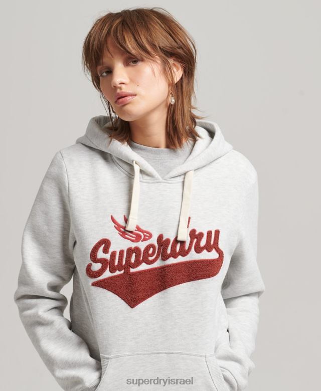 il Superdry נשים קפוצ'ון קולג' בסגנון תסריט אפור בהיר 4LX2Z3443 הַלבָּשָׁה