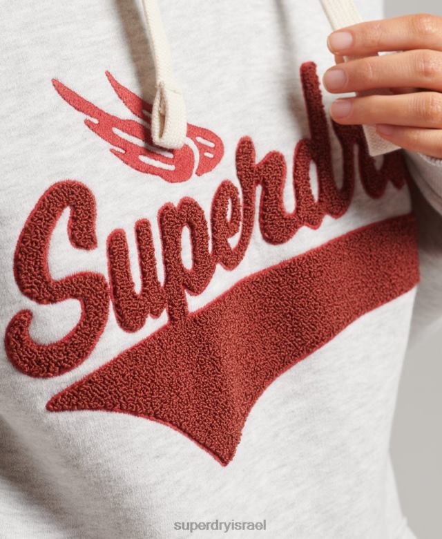 il Superdry נשים קפוצ'ון קולג' בסגנון תסריט אפור בהיר 4LX2Z3443 הַלבָּשָׁה