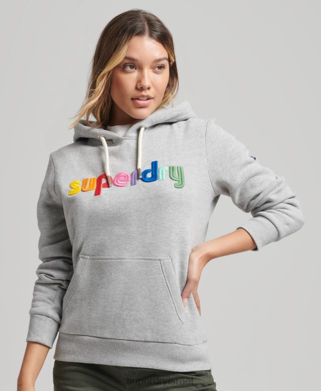 il Superdry נשים קפוצ'ון עם לוגו רקום אפור 4LX2Z3446 הַלבָּשָׁה