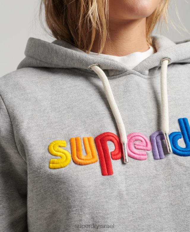 il Superdry נשים קפוצ'ון עם לוגו רקום אפור 4LX2Z3446 הַלבָּשָׁה