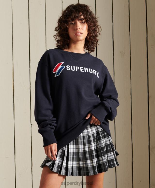 il Superdry נשים סווטשירט רופף עם אפליקציה ספורטיבית חיל הים 4LX2Z3473 הַלבָּשָׁה