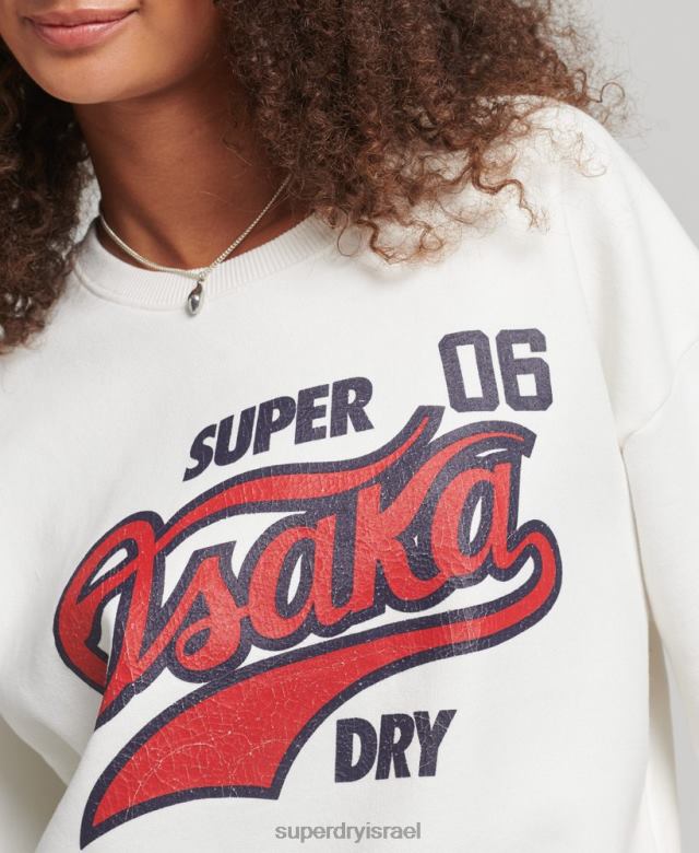 il Superdry נשים סווטשירט צוות עם שרוולים קצרים בקולג' קרם 4LX2Z3477 הַלבָּשָׁה