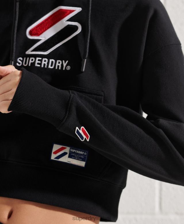 il Superdry נשים קפוצ'ון קופסא קלאסי ספורטיבי שָׁחוֹר 4LX2Z3496 הַלבָּשָׁה