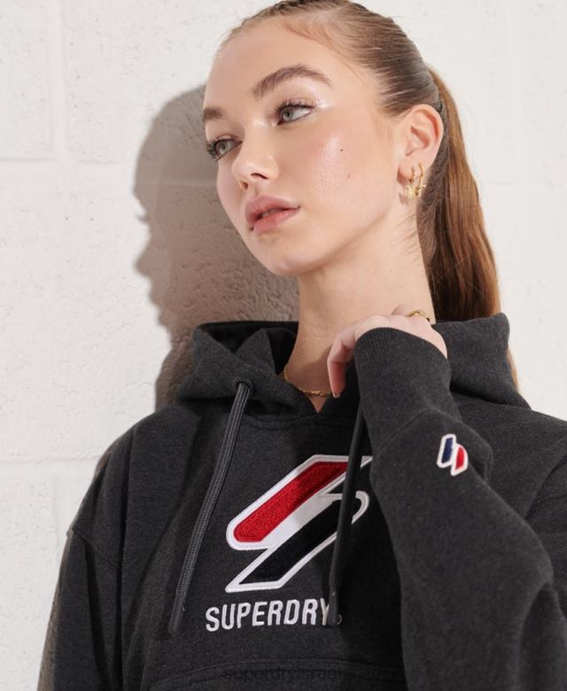 il Superdry נשים קפוצ'ון קופסא קלאסי ספורטיבי אפור כהה 4LX2Z3497 הַלבָּשָׁה