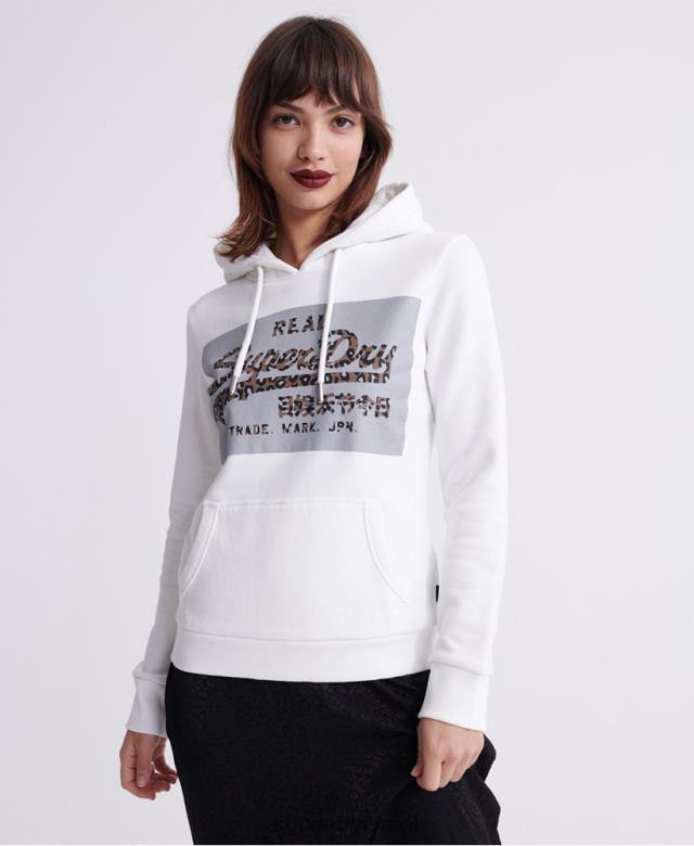 il Superdry נשים קפוצ'ון קופסא רעיוני לוגו וינטג' קרם 4LX2Z3511 הַלבָּשָׁה