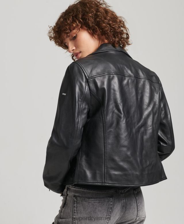 il Superdry נשים מעיל עור לאופנוענים שָׁחוֹר 4LX2Z3590 הַלבָּשָׁה