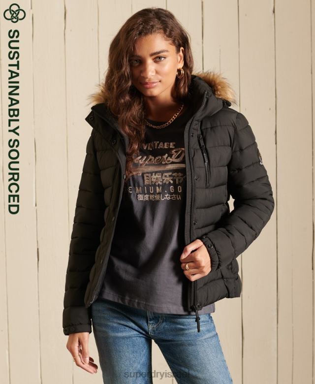 il Superdry נשים ז'קט פוג'י פרווה מלאכותית קלאסי שָׁחוֹר 4LX2Z3741 הַלבָּשָׁה