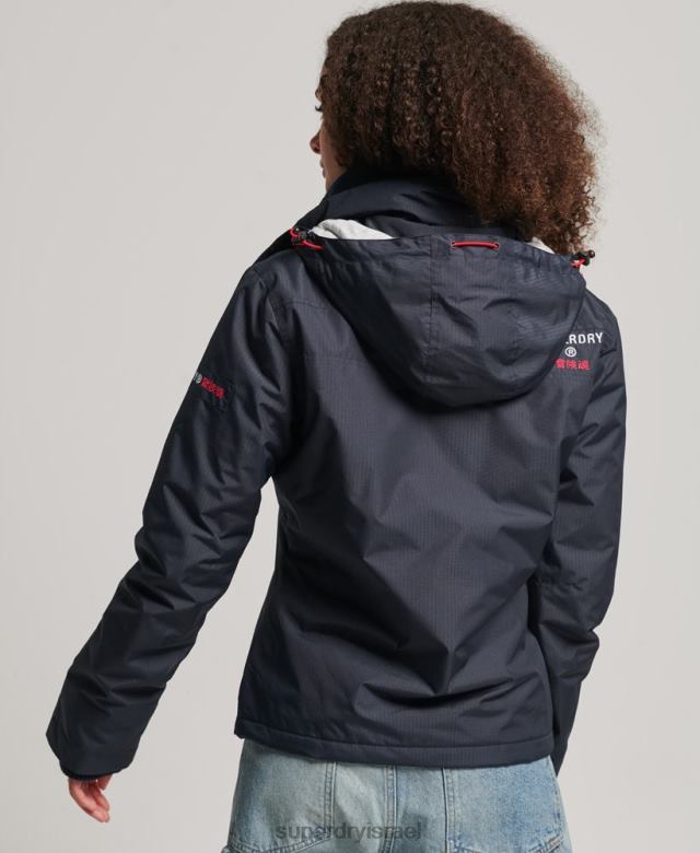 il Superdry נשים ז'קט מעיל רוח לוגו עם קפוצ'ון חיל הים 4LX2Z3830 הַלבָּשָׁה