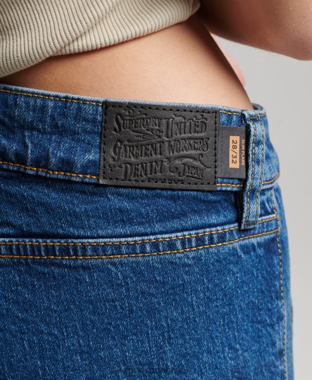 il Superdry נשים כותנה אורגנית וינטג' ג'ינס דק דק בגזרה נמוכה כחול כהה 4LX2Z3893 הַלבָּשָׁה