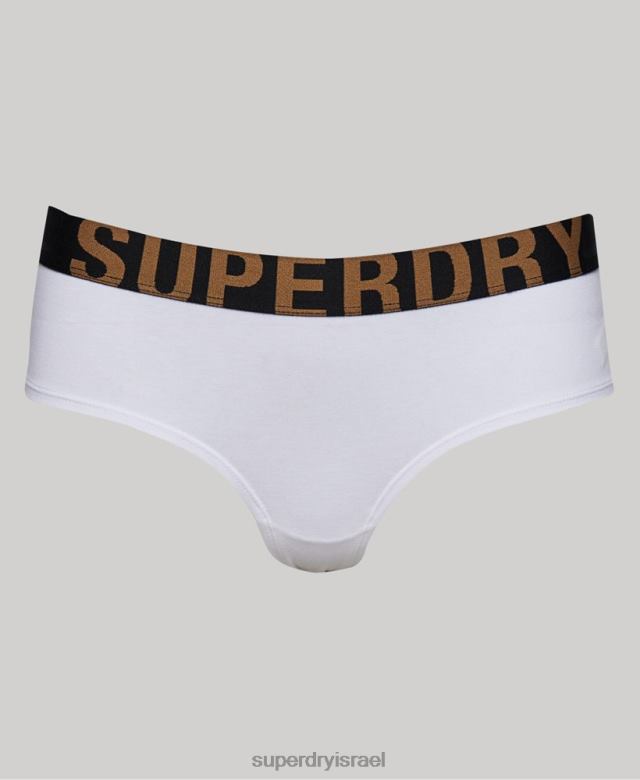 il Superdry נשים תחתוני היפסטר עם לוגו גדול מכותנה אורגנית לבן 4LX2Z4276 הַלבָּשָׁה