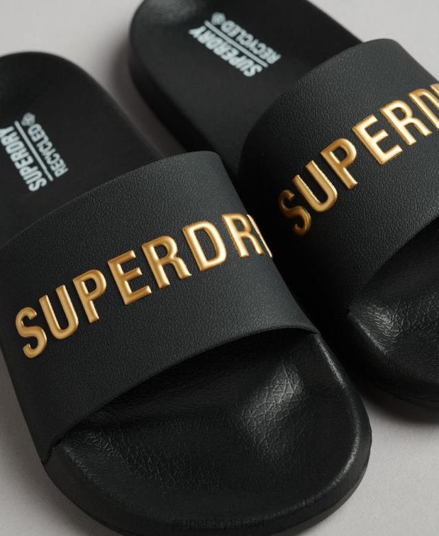 il Superdry נשים מחווני בריכה של לוגו קוד שָׁחוֹר 4LX2Z4345 נעליים