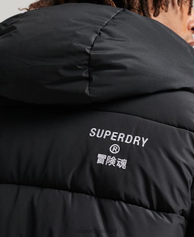 il Superdry גברים מעיל ארוך קו עם ברדס עם לוגו שָׁחוֹר 4LX2Z4481 הַלבָּשָׁה