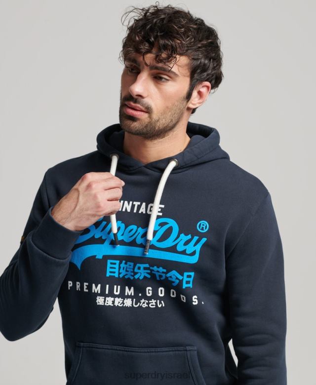 il Superdry גברים קפוצ'ון פרמיום עם לוגו וינטג' חיל הים 4LX2Z457 הַלבָּשָׁה